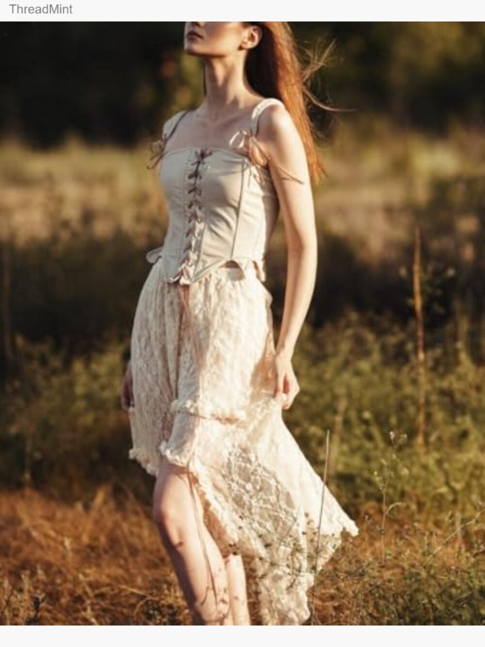 Boho Lace Asymmetrical Maxi Skirt with Elastic Waist Size S-XXL - Picture 2 of 7